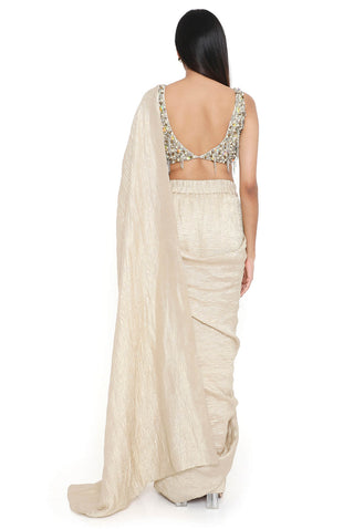 Offwhite gold embroidered choli with saree