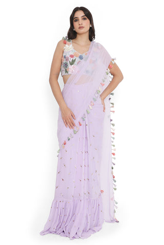 Lavender embroidery choli with frill saree