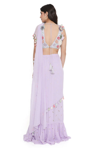 Lavender embroidery choli with frill saree