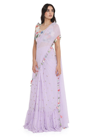 Lavender embroidery choli with frill saree