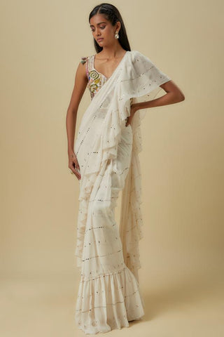 Off-white choli with saree and attached belt