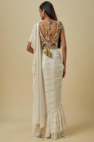 Off-white choli with saree and attached belt