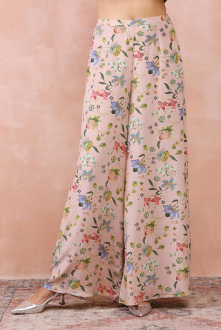 Rose pink nargis print top with palazzo