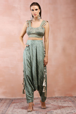 Sage green embroidered corset top and pant