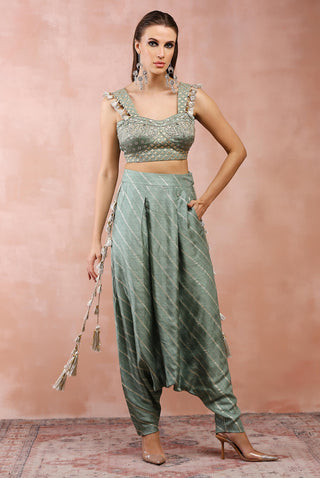 Sage green embroidered corset top and pant