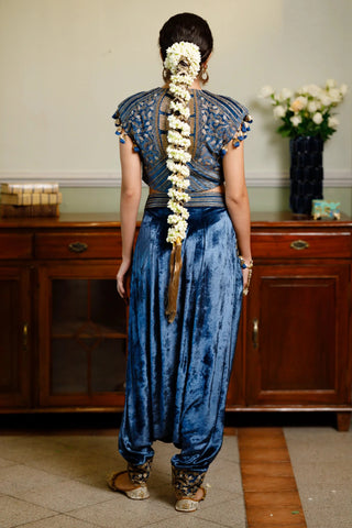 Navy blue embroidered boxy choli and low crotch pant