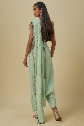 Green choli dhoti saree