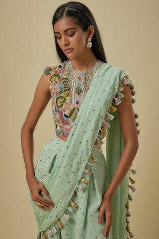 Green choli dhoti saree