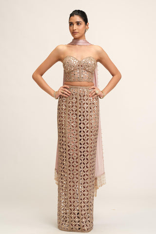 Pencil Skirt - Contemporary Wear - Pink Modern Maharani Cutwork by Vvani by Vani Vats