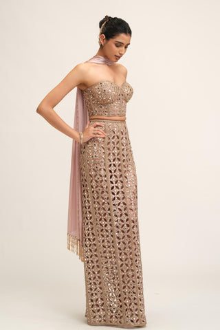 Pencil Skirt - Contemporary Wear - Pink Modern Maharani Cutwork by Vvani by Vani Vats