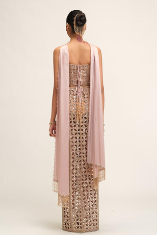 Pencil Skirt - Contemporary Wear - Pink Modern Maharani Cutwork by Vvani by Vani Vats