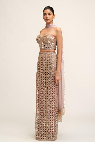 Pencil Skirt - Contemporary Wear - Pink Modern Maharani Cutwork by Vvani by Vani Vats
