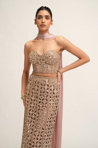 Pencil Skirt - Contemporary Wear - Pink Modern Maharani Cutwork by Vvani by Vani Vats