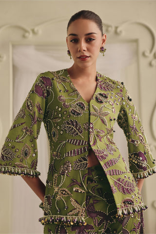 Olive Green Co-ord Set for Contemporary Wear - Earthy Elegant Co-ord Set by Payal & Zinal