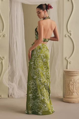 Halter Neck Co-ord Set for Contemporary Wear - Chic Olive Green Co-ord Set by Payal & Zinal