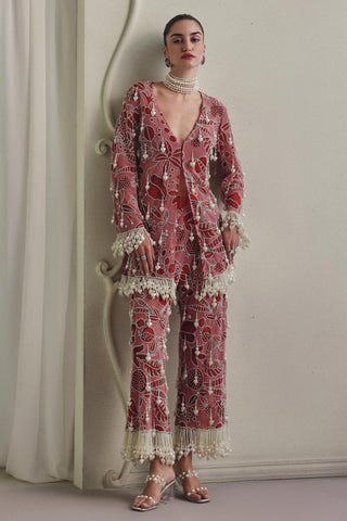 Red Co-ord Set for Contemporary Wear - Vibrant Tailored Co-ord Set by Payal & Zinal