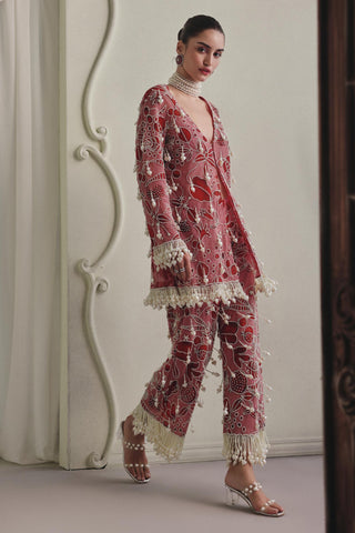 Red Co-ord Set for Contemporary Wear - Vibrant Tailored Co-ord Set by Payal & Zinal