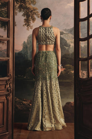 Festive Skirt Set for Indian Wedding - Emerald Green Embroidered Set by Payal & Zinal