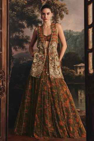 Cape Lehenga Set for Indian Wedding - Statement Multicolor Lehenga with Cape by Payal & Zinal