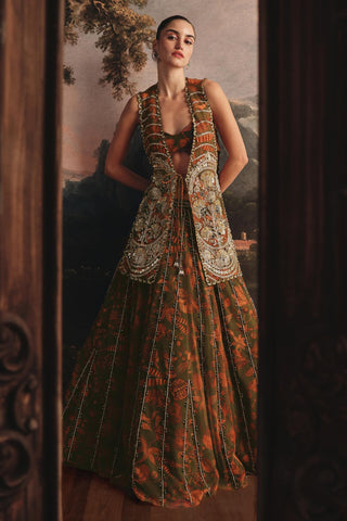 Cape Lehenga Set for Indian Wedding - Statement Multicolor Lehenga with Cape by Payal & Zinal