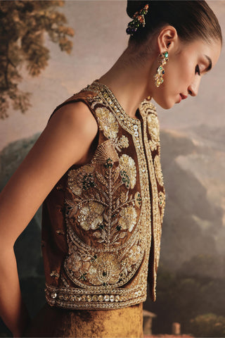 Co-ord Set Party Wear for Contemporary Wear - Shimmering Gold Co-ord Set by Payal & Zinal