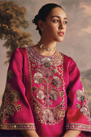Designer Kaftan for Indian Wedding - Luxurious Pink Silk Kaftan by Payal & Zinal