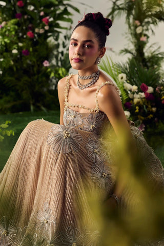 Beige organza lehenga and blouse
