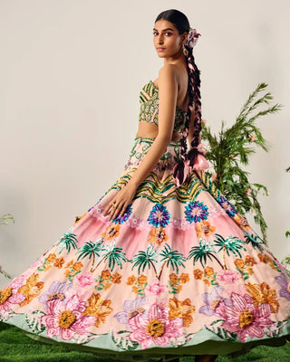 Multi tropical printed lehenga and blouse