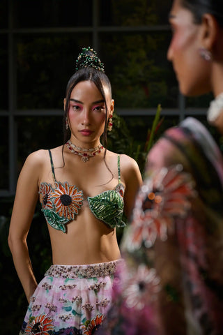 Tropical forest embroidered lehenga set