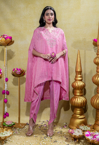 Soft pink asymmetric cape and pant set