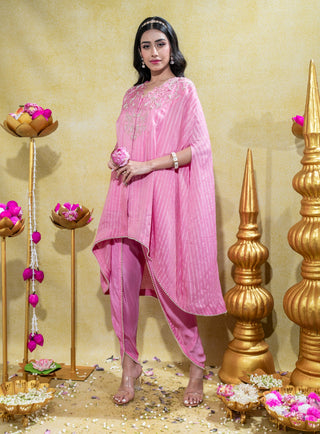 Soft pink asymmetric cape and pant set