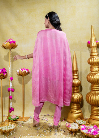 Soft pink asymmetric cape and pant set