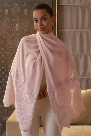 Stole Indian Wedding Wear - Ivory Paisley Crest Wool Silk by Mauli