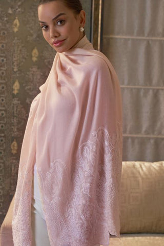 Stole Indian Wedding Wear - Ivory Paisley Crest Wool Silk by Mauli