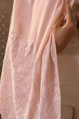 Stole Indian Wedding Wear - Ivory Paisley Crest Wool Silk by Mauli