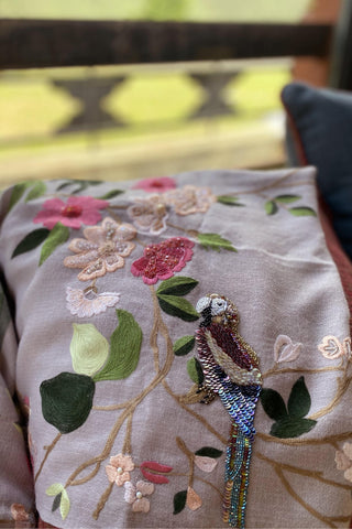 Stole Indian Wedding Wear - Pink Magnificent Magnolia Embroidered Fine Wool Silk by Mauli