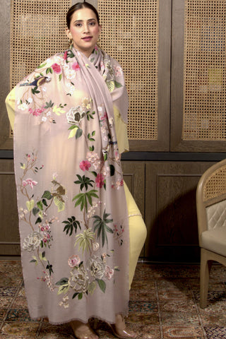 Stole Indian Wedding Wear - Pink Magnificent Magnolia Embroidered Fine Wool Silk by Mauli