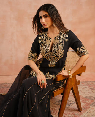 Black bagh embroidered kurta and sharara set