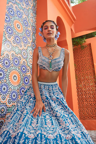Blue peony lehenga set