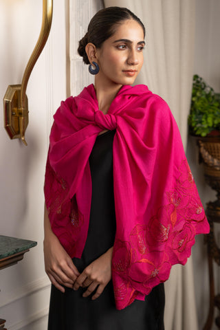Stole Indian Wedding - Pink Poppy Affair Wool Silk by Mauli