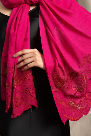 Stole Indian Wedding - Pink Poppy Affair Wool Silk by Mauli