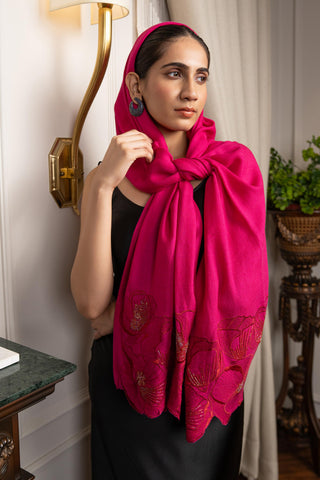 Stole Indian Wedding - Pink Poppy Affair Wool Silk by Mauli