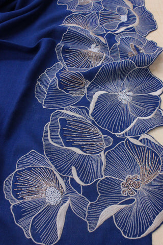 Stole Indian Wedding - Blue Poppy Affair Wool Silk by Mauli