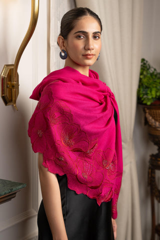 Stole Indian Wedding - Pink Poppy Affair Wool Silk by Mauli