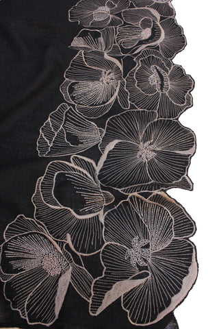 Stole Indian Wedding Wear - Black Poppy Affair Wool Silk by Mauli