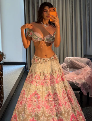 Lehenga Set for Indian Weddings – Ivory Portraits Peonies by Rianta's