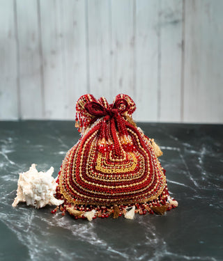 Bridal Potli Bag Indian Wedding – Red Baraq Garnet by Nayaab by Sonia