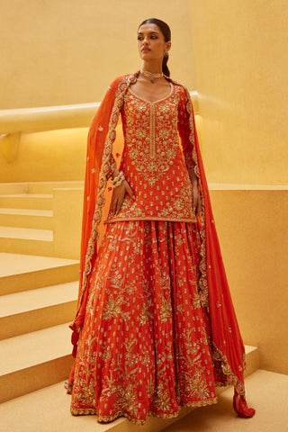 Sharara Set For Indian Wedding - Orange Ahava Sharara by Prevasu