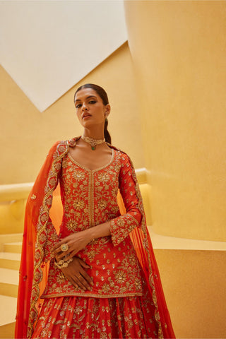 Sharara Set For Indian Wedding - Orange Ahava Sharara by Prevasu
