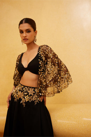 Lehenga Set For Indian Wedding - Black Eraya Lehenga Set by Prevasu